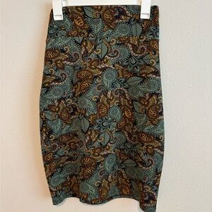 LuLaRoe Paisley Pencil Skirt in Green and Brown